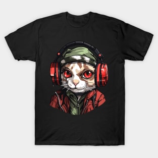 Hardbass Cat With Rave Music Headphones T-Shirt